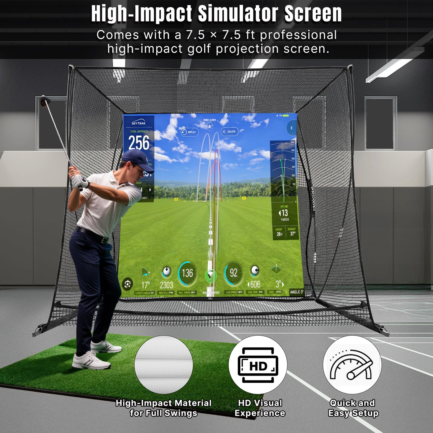 10 x 8 ft Golf Cage Practice Hitting Net with HD Simulator Screen